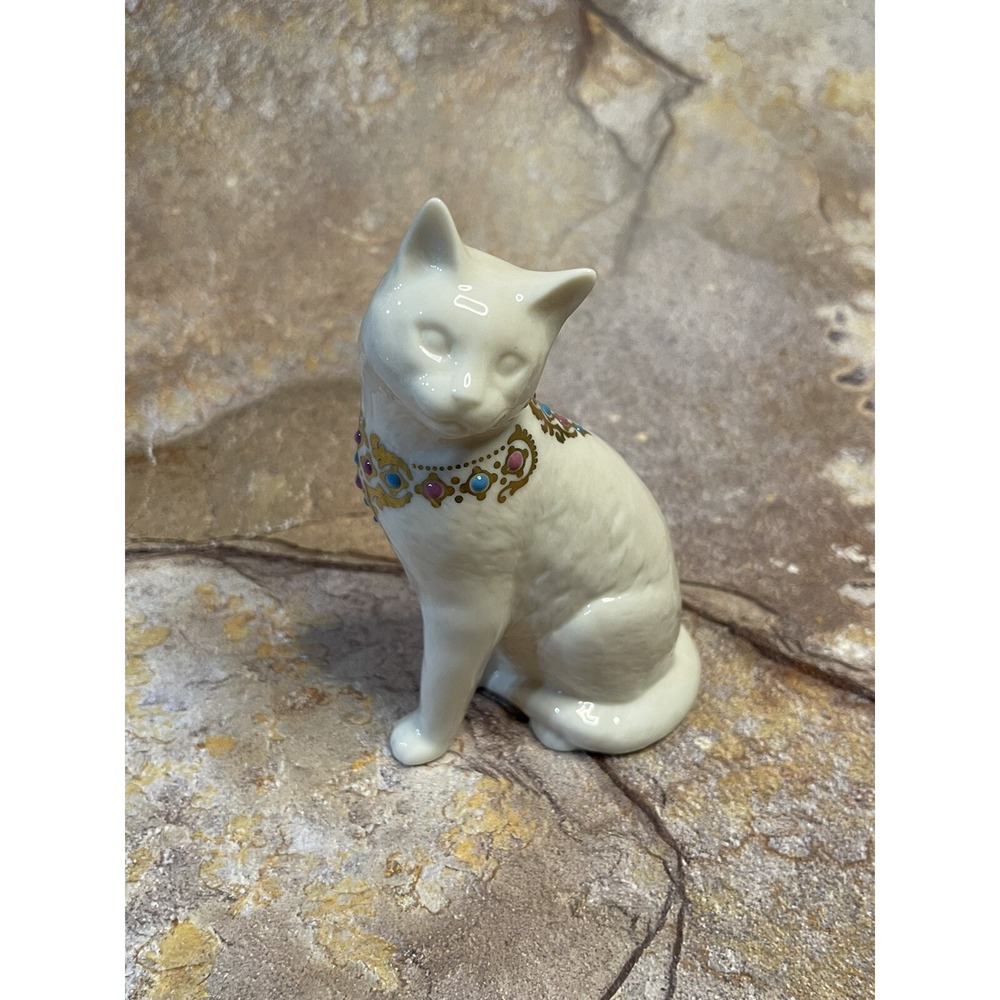 Vintage Lenox China Jewel Collection Sitting White Cat Pink Blue Figurine USA 94